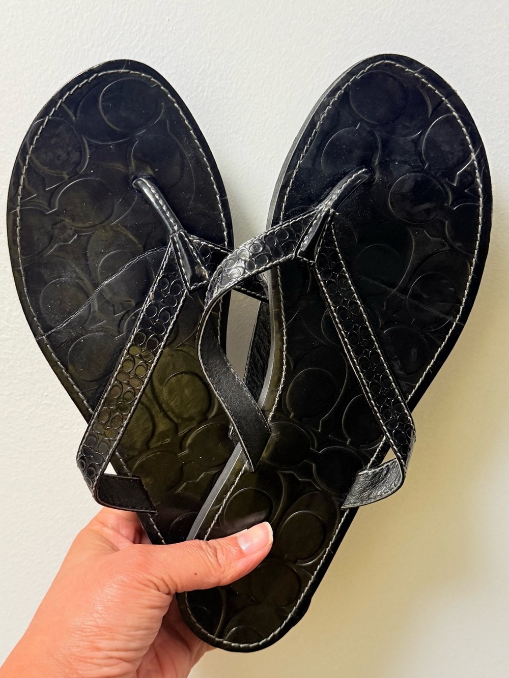 Coach Black Signature Thong Sandals